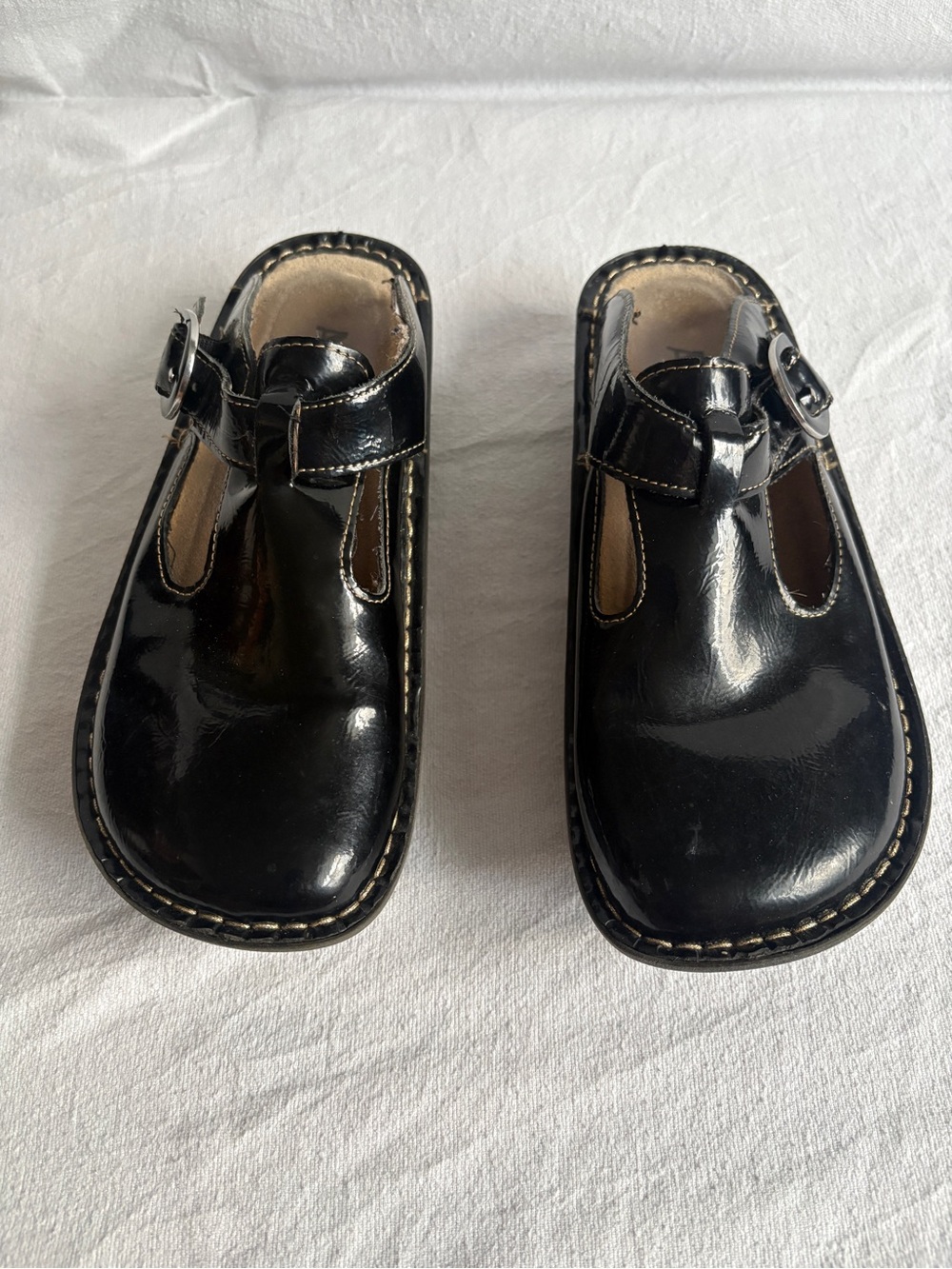Alegria Black Patent Moccasin Clogs with Buckle - Picture 3 of 15